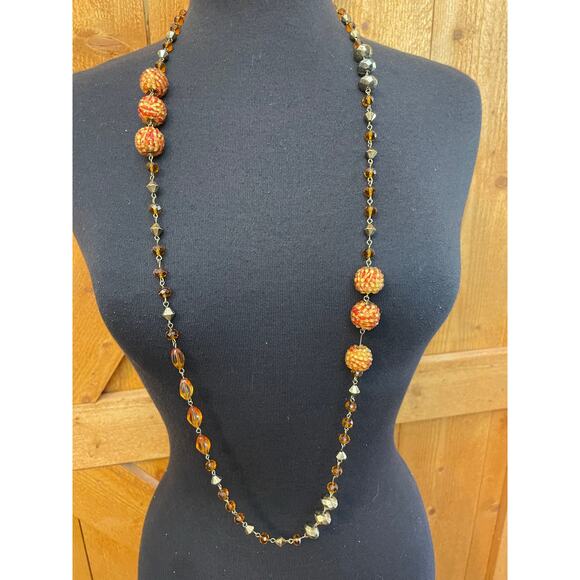 Women's Gold Orange Bead Necklace Earring Set GUC - Picture 7 of 8